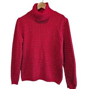 Karen Scott Sweater Womens Small Red Knit Turtleneck Soft Cozy Pull Over Cotton